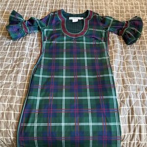 Gretchen Scott Green plaid puff sleeve shift dress